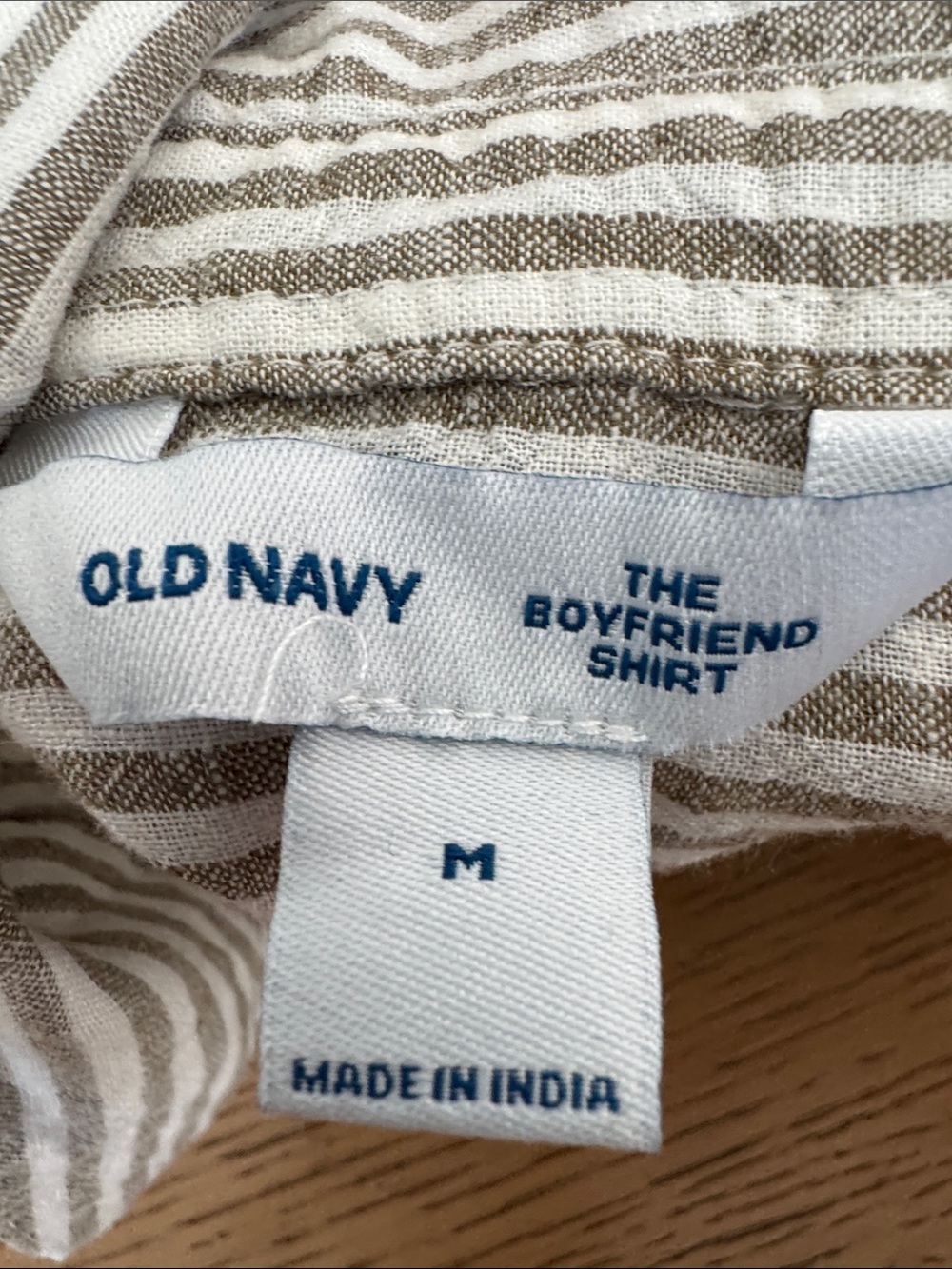 Old Navy Boyfriend Shirt Linen Blend Striped Button Up Long Sleeve Coastal Boho - Picture 6 of 7